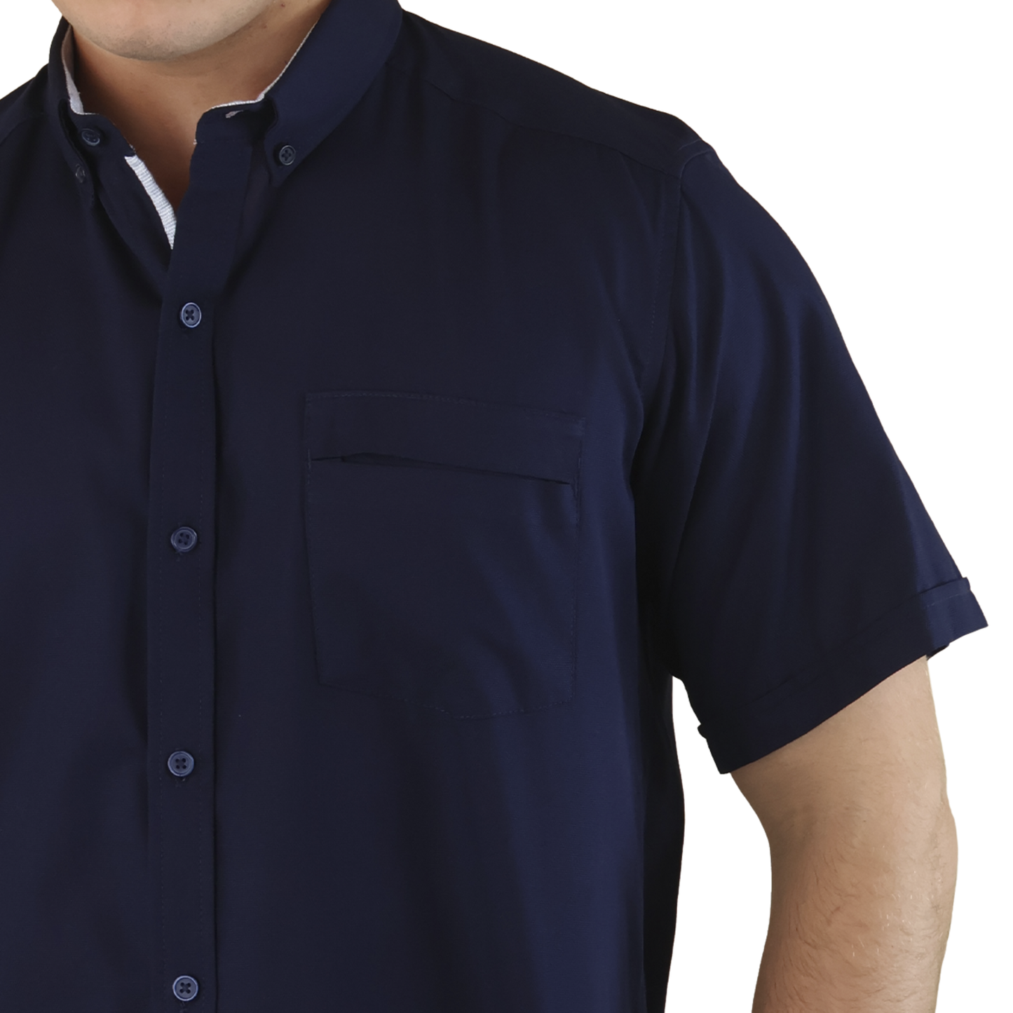 Camisa Manga Corta Slim Fit Cuello Americano Para Caballero