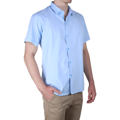 Camisa Básica Azul Cielo Slim Fit Hombre Manga Corta Lisa Casual