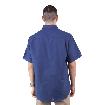 Men's Classic Fit Plumbago Blue Short Sleeve Guayabera with Pleats