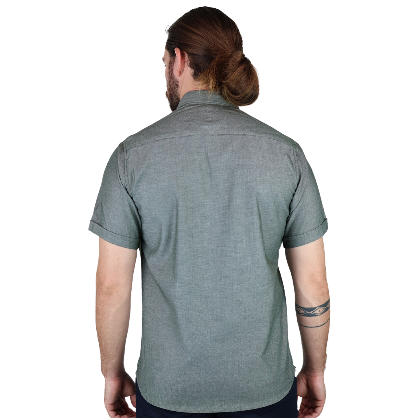 Camisa Manga Corta Slim Fit Cuello Americano Para Caballero