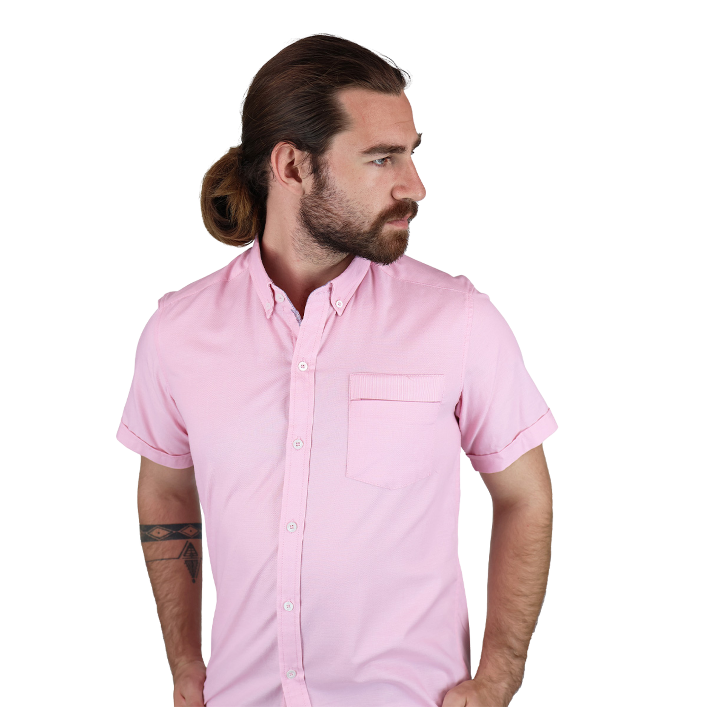Camisa Manga Corta Slim Fit Cuello Americano Para Caballero