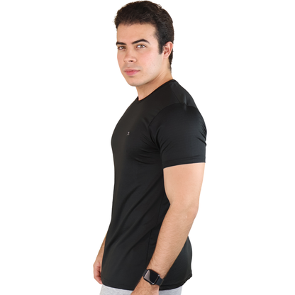 Playera Hombre Fitness Negro Manga Corta Secado Rápido