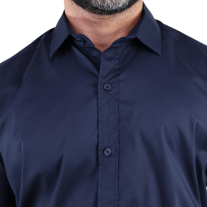 Camisa de Vestir Moda Manga Larga Slim Fit Azul Marino  Para Hombre