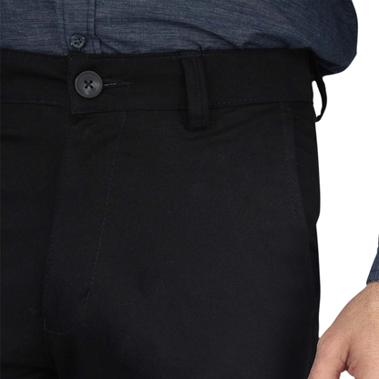 Men's Black Regular Stretch Cotton Trousers with Pockets