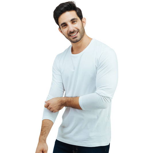 Playera Manga Larga Básica Blanca Stretch Muscle Fit Para Caballero