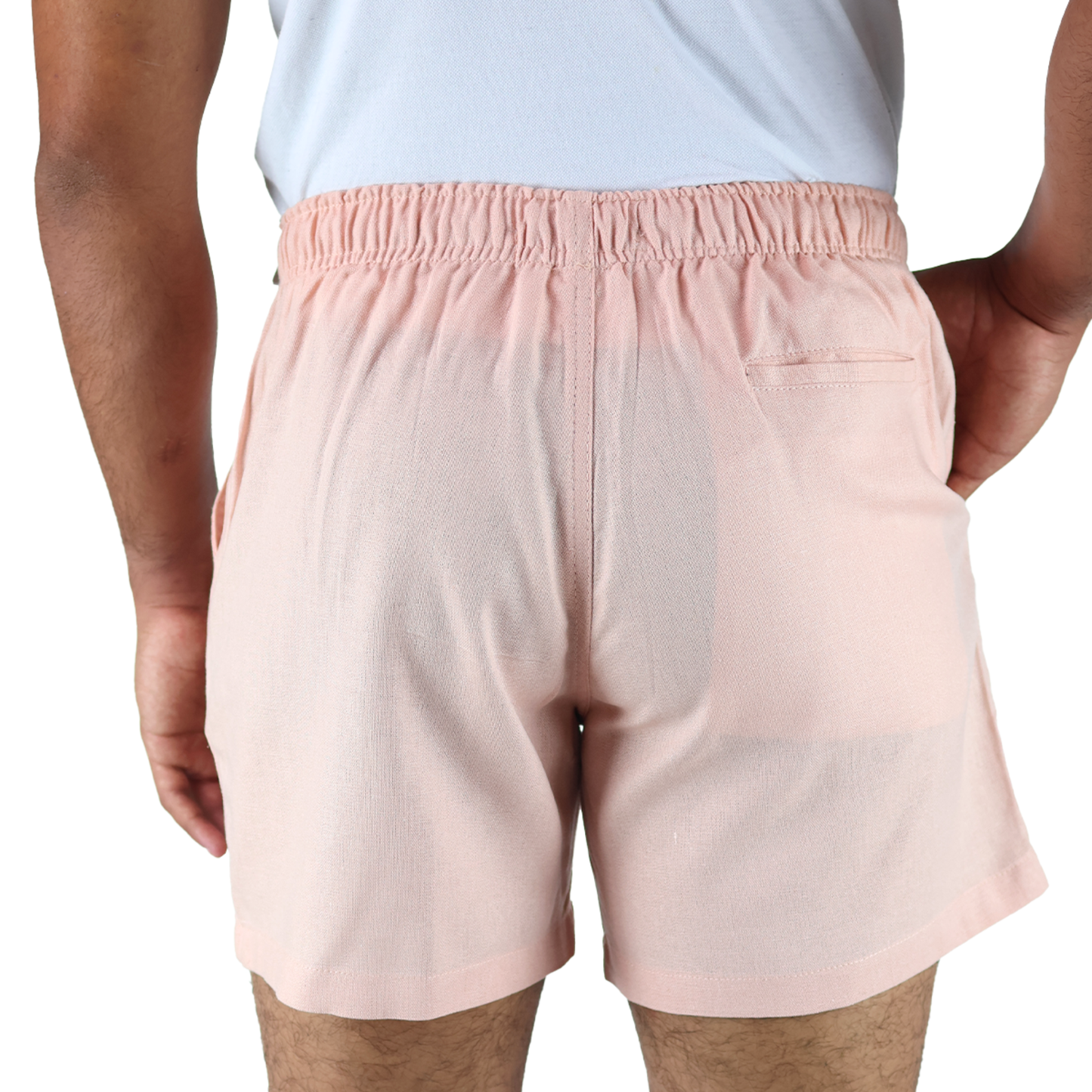 Men's Pink Elastic Adjustable Linen Texture Shorts with Pockets