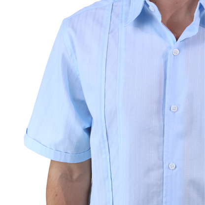 Camisa Manga Corta Textura Rayas Corte Clásico Para Hombre