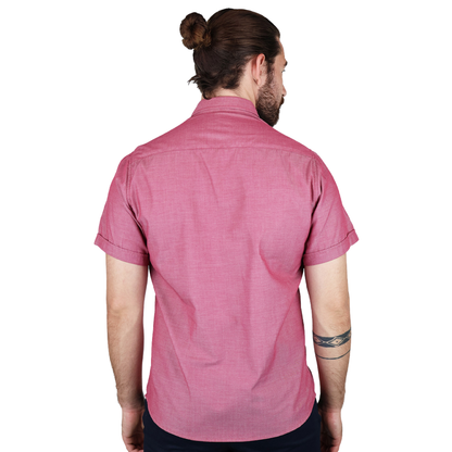 Camisa Manga Corta Slim Fit Cuello Americano Para Caballero