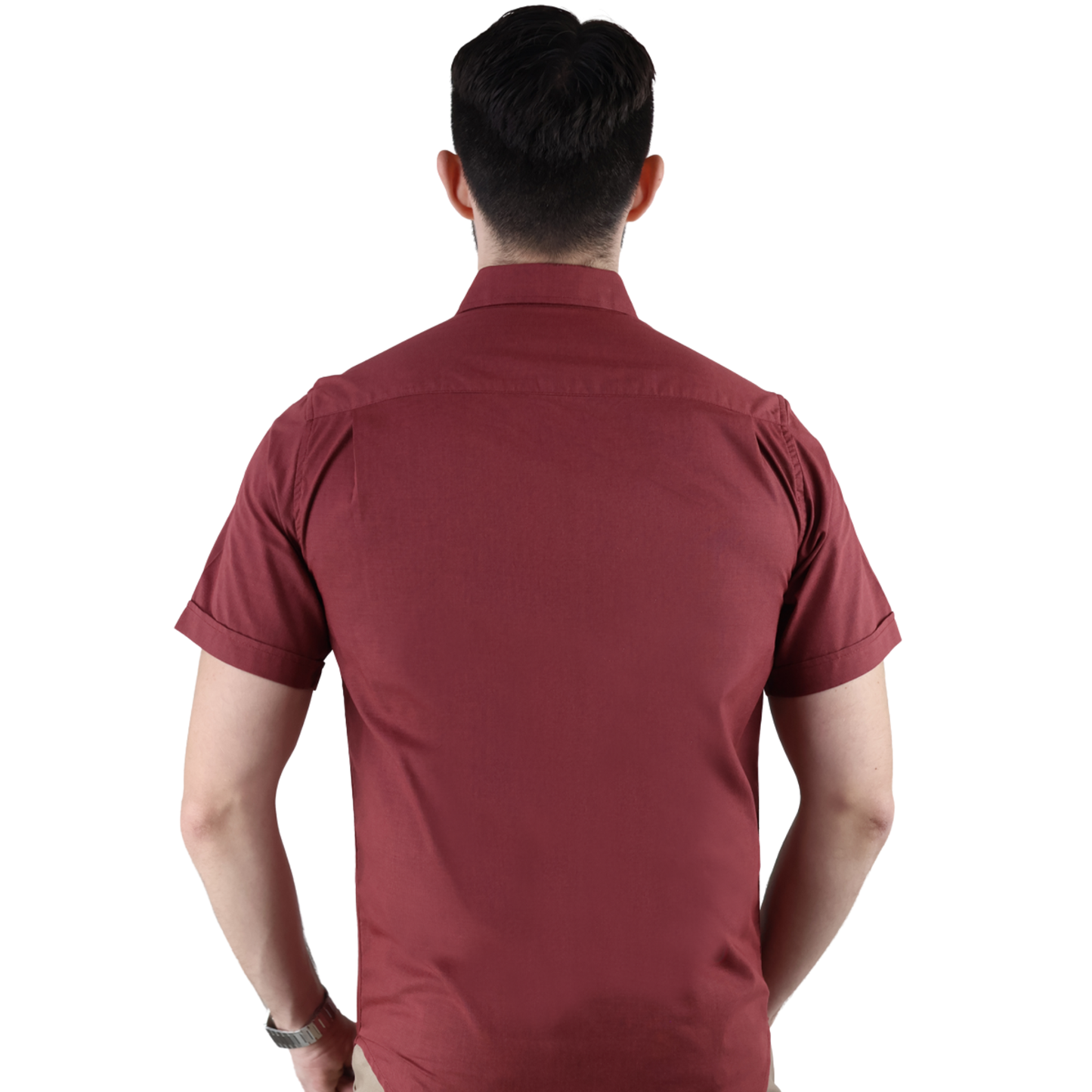 Men's Burgundy Short Sleeve Regular Fit Cotton Shirt