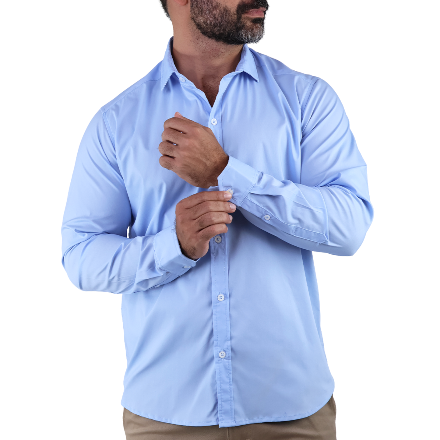 Camisa de Vestir Moda Manga Larga Slim Fit Azul Para Hombre