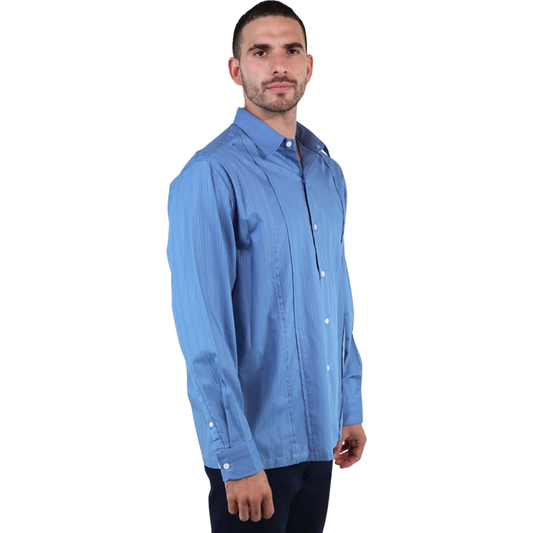 Camisa Guayabera Bordada Color Azul Corte Regular De Algodón Para Caballero