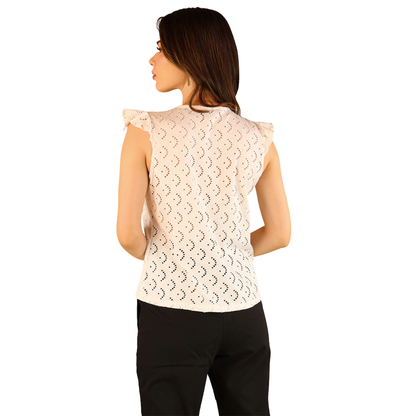 Blusa Blanca Casual Mujer Sisada con Olán Tela Fresca Stretch