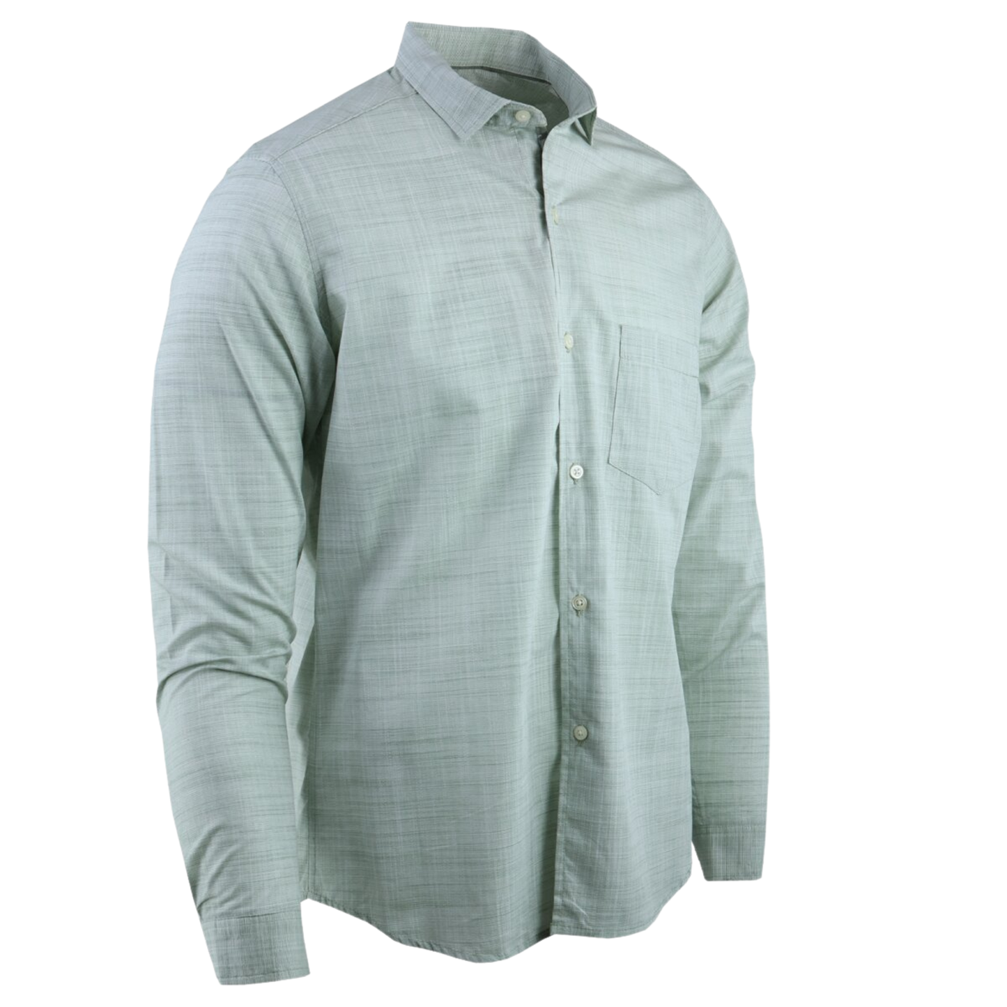 Camisa Elegante Manga Larga Verde Manzana Slim Fit Textura Lino Para Hombre