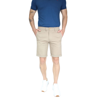 Bermuda De Gabardina Color Caki  Slim Fit Stretch Para Hombre