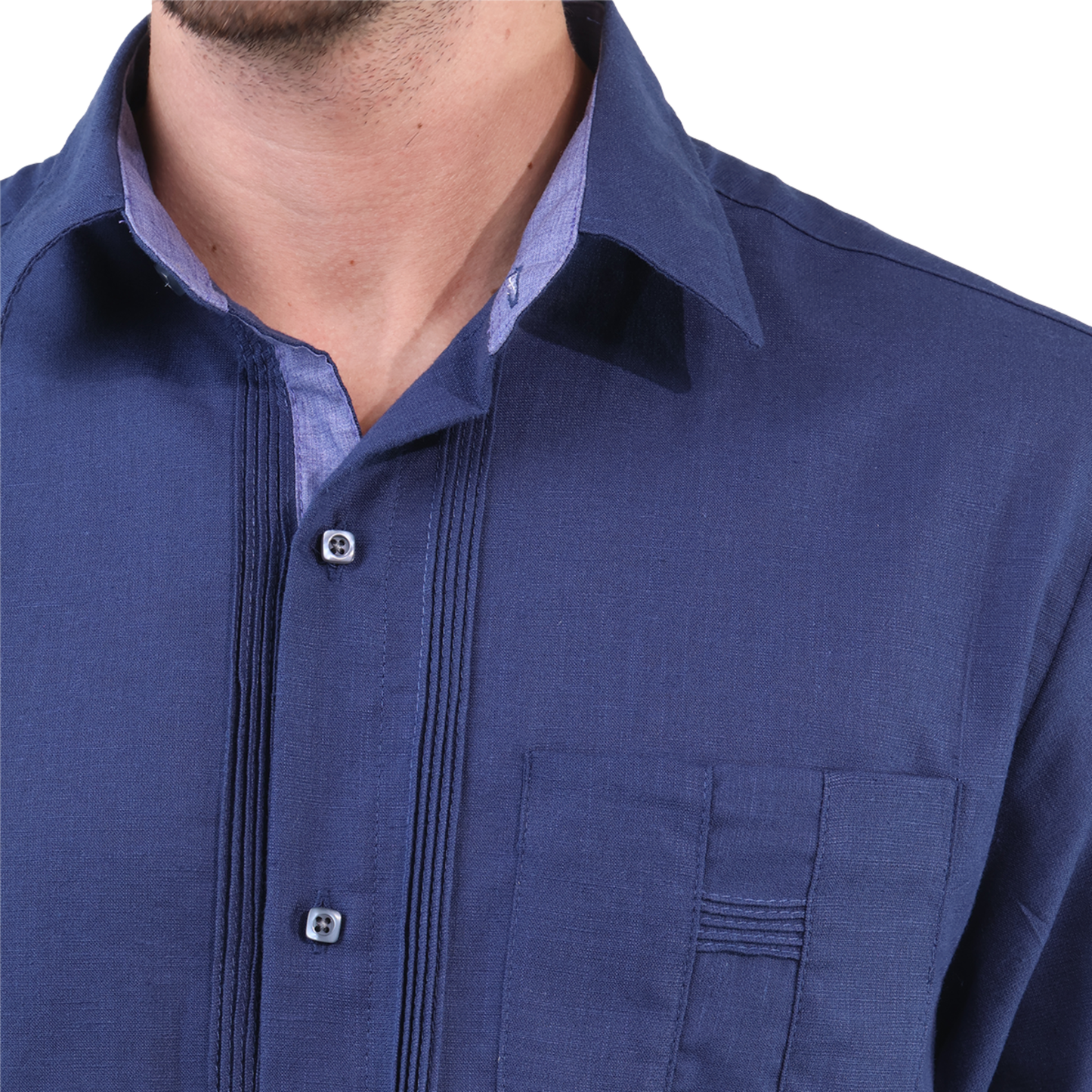 Men's Classic Fit Plumbago Blue Short Sleeve Guayabera with Pleats