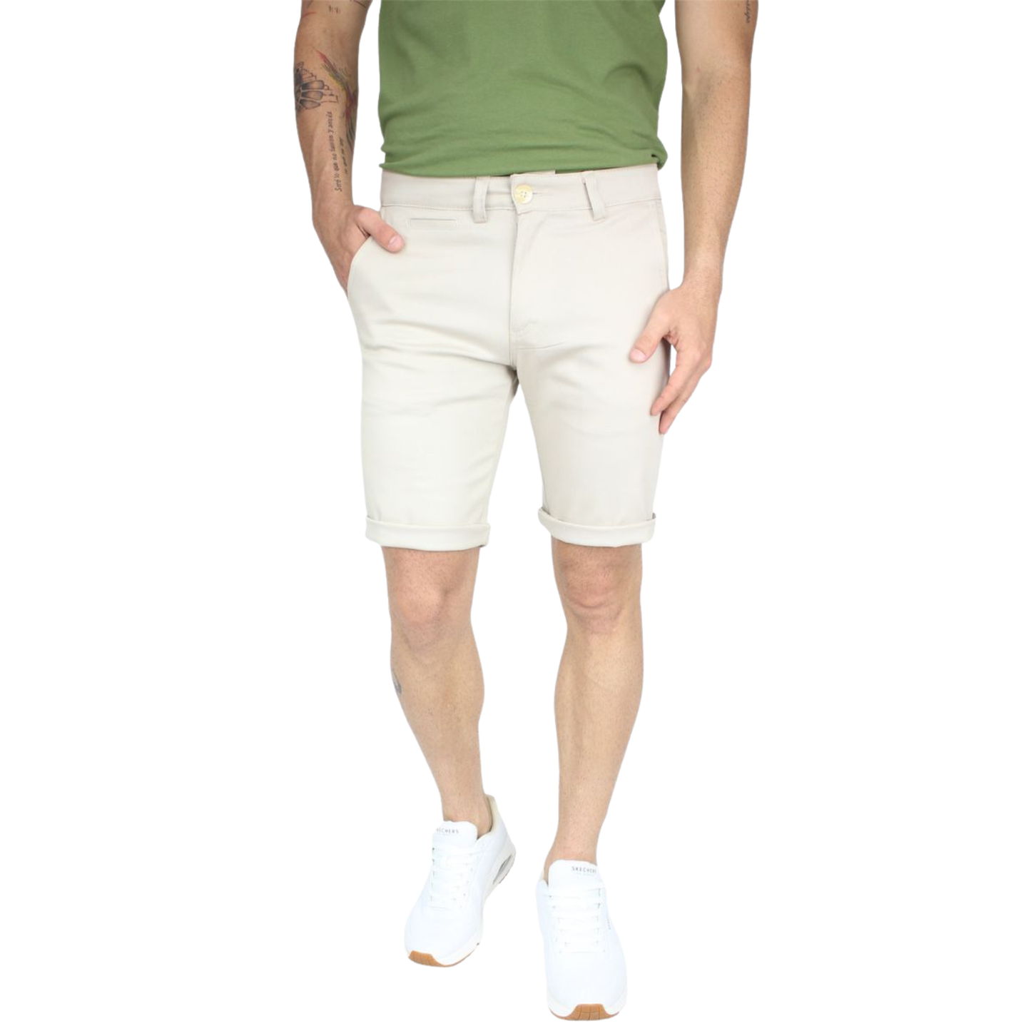 Bermuda Color Arena Gabardina De Algodón Slim Fit Para Hombre