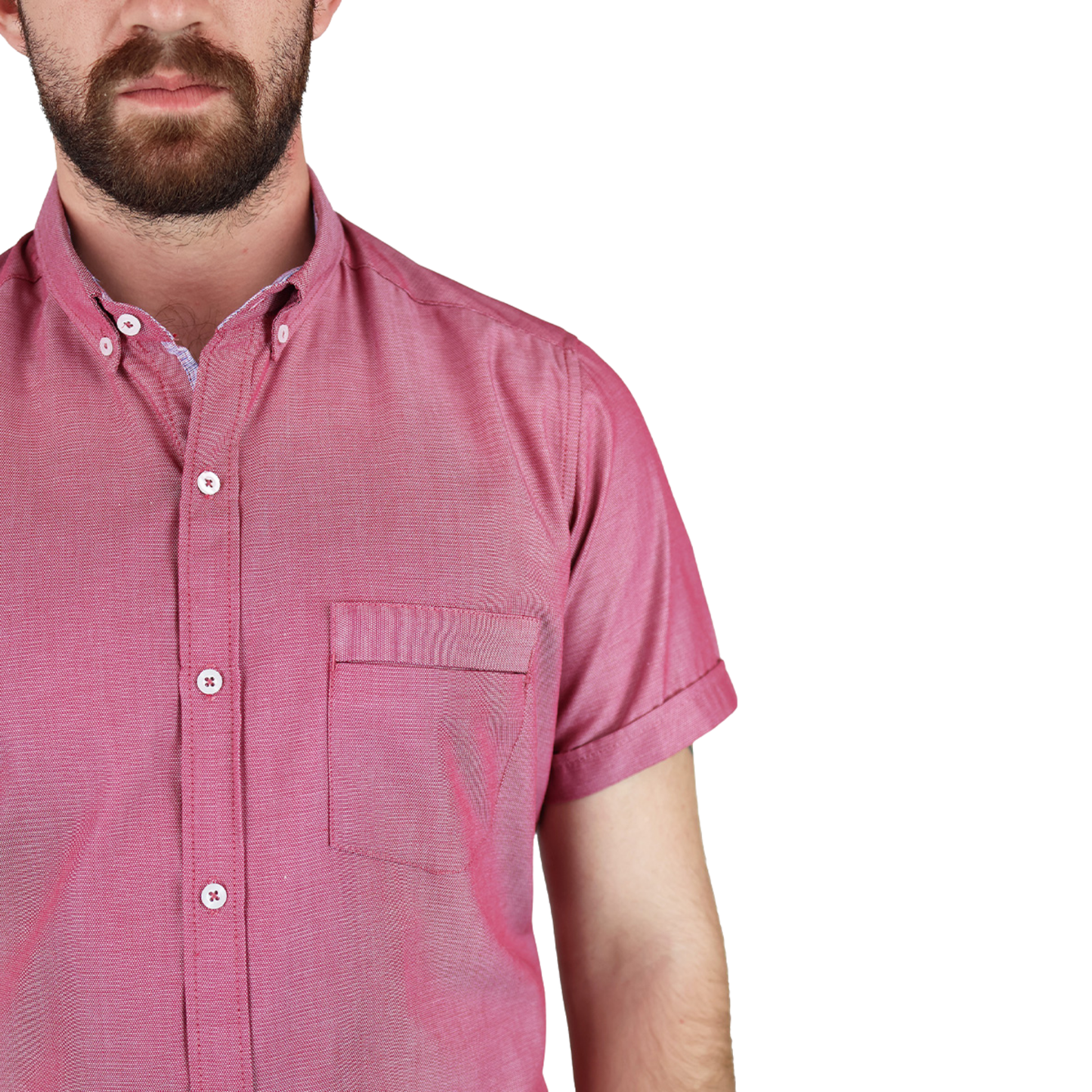 Camisa Manga Corta Slim Fit Cuello Americano Para Caballero