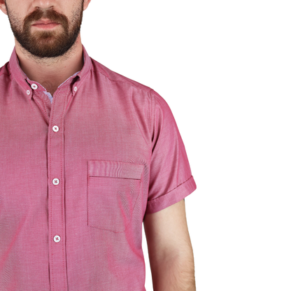 Camisa Manga Corta Slim Fit Cuello Americano Para Caballero