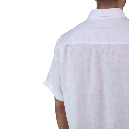 Men's Classic Fit Short Sleeve White Guayabera with Pocket and Pleats