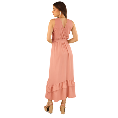 Vestido Largo Mujer Envolvente Escote V Cinturón Ajustable Volantes