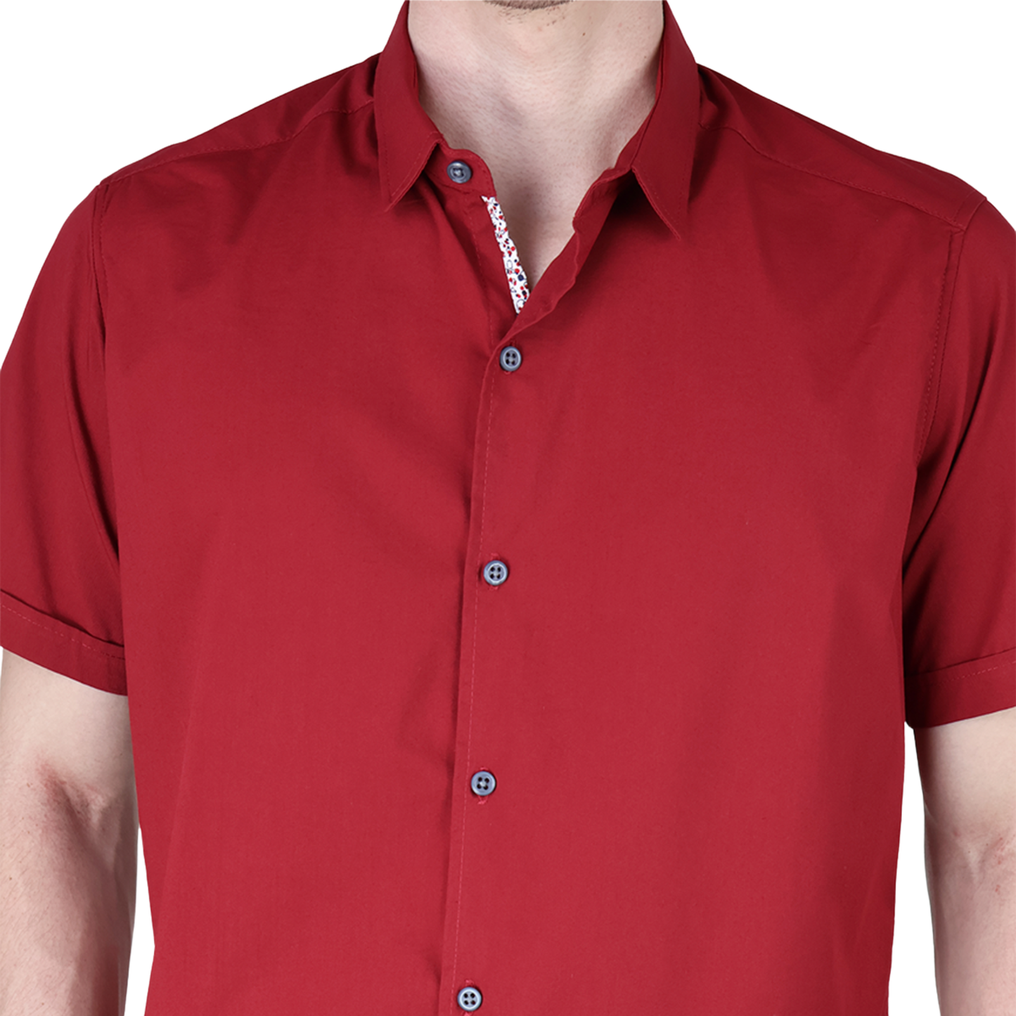 Camisa Básica Roja Slim Fit Hombre Manga Corta Lisa Casual