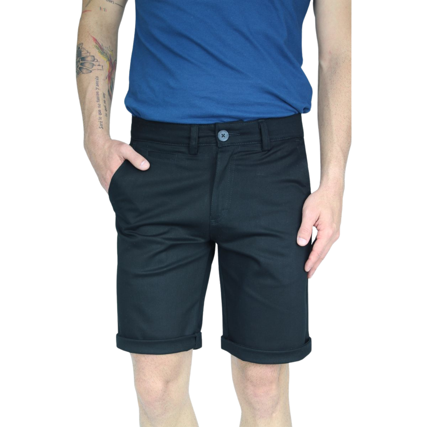 Men's Black Slim Fit Stretch Cotton Bermuda Shorts