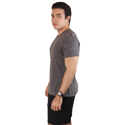 Playera Básica Cómoda Gris Jaspe Manga Corta Cuello Redondo Casual