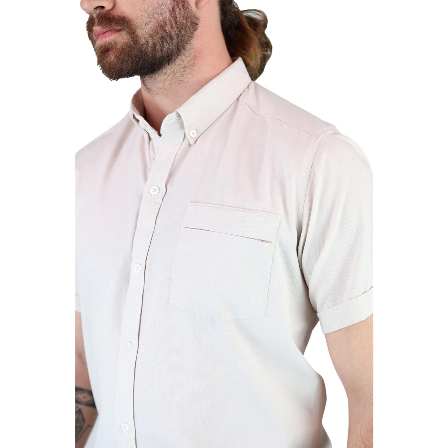 Camisa Manga Corta Slim Fit Cuello Americano Para Caballero