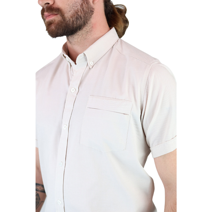 Camisa Manga Corta Slim Fit Cuello Americano Para Caballero