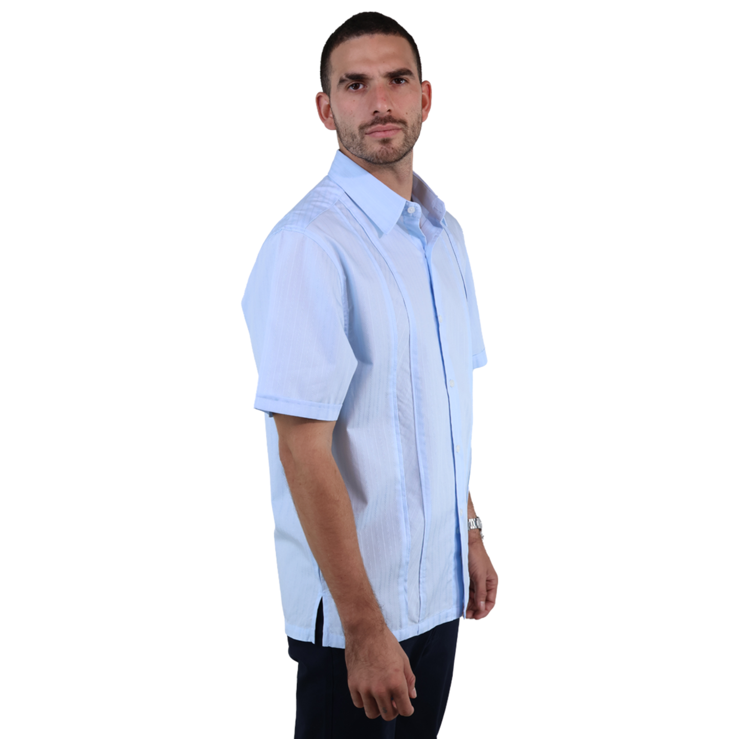 Camisa Manga Corta Textura Rayas Corte Clásico Para Hombre