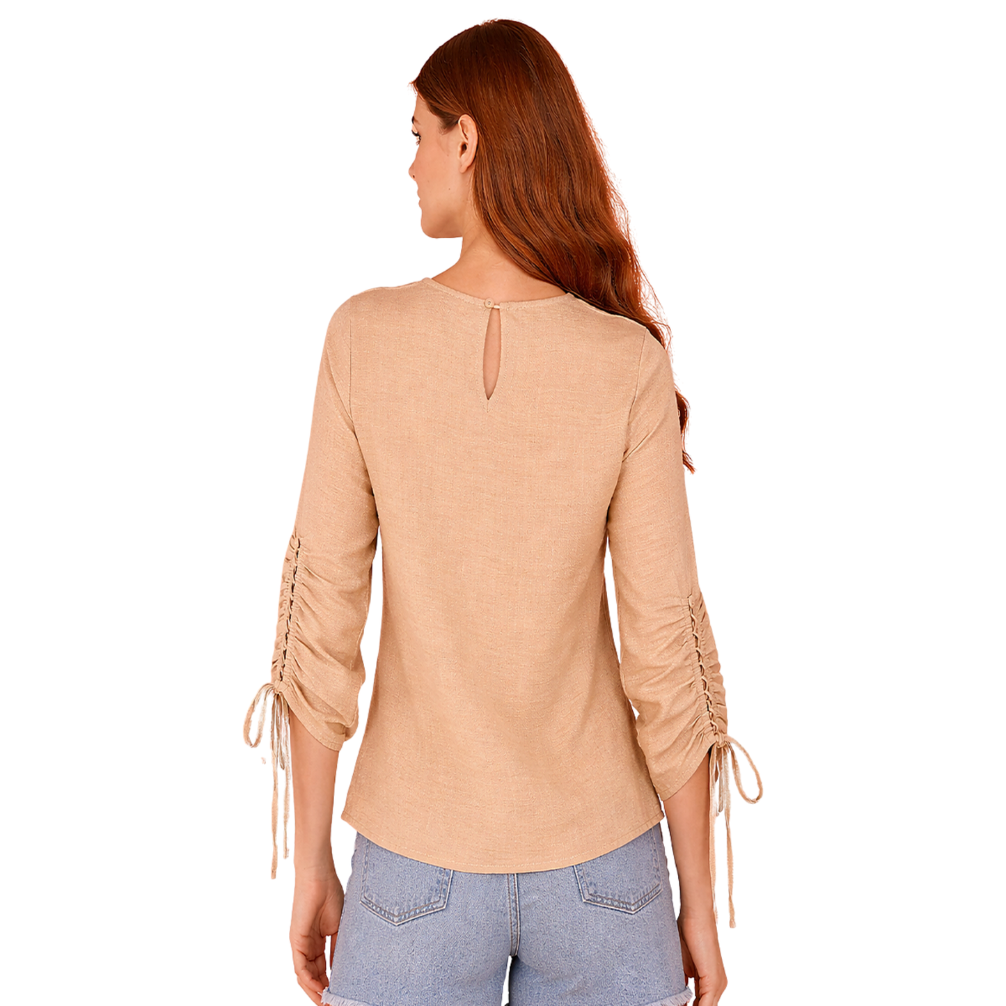Khaki Blouse Long Sleeve Adjustable Detail Elegant Comfortable