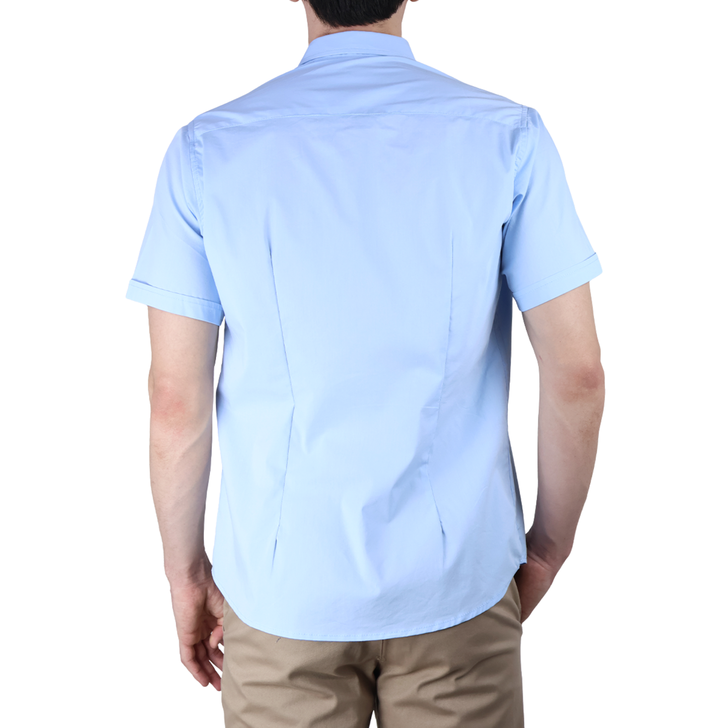 Camisa Básica Azul Cielo Slim Fit Hombre Manga Corta Lisa Casual