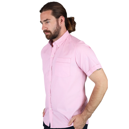 Camisa Manga Corta Slim Fit Cuello Americano Para Caballero
