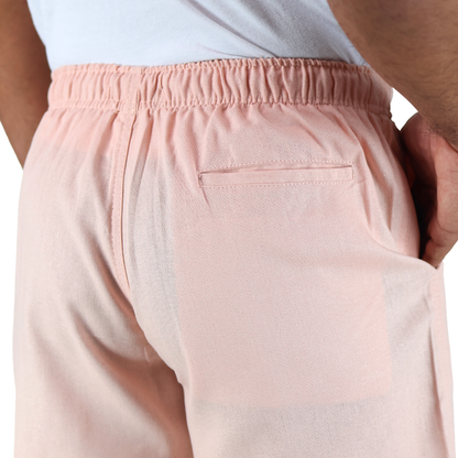 Men's Pink Elastic Adjustable Linen Texture Shorts with Pockets