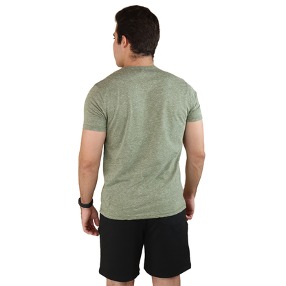 Playera Cuello Redondo Verde Militar Jaspe Cómoda Manga Corta Casual