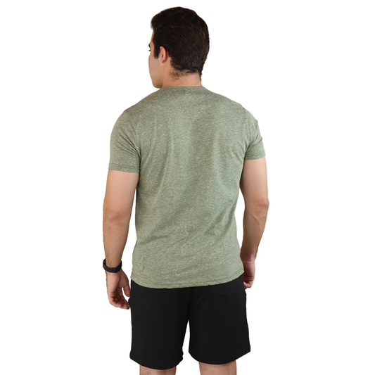 Playera Cuello Redondo Verde Militar Jaspe Cómoda Manga Corta Casual