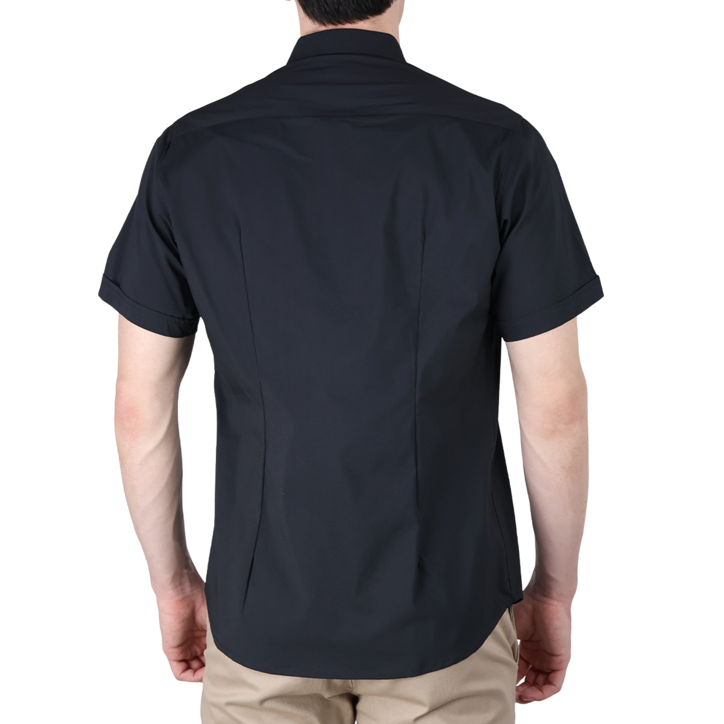 Men's Black Slim Fit Short Sleeve Plain Casual Basic Shirt