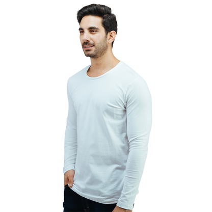Playera Manga Larga Básica Blanca Stretch Muscle Fit Para Caballero
