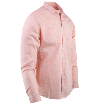 Men's Slim Fit Melon-Colored Long-Sleeve Italian Collar Dress Shirt