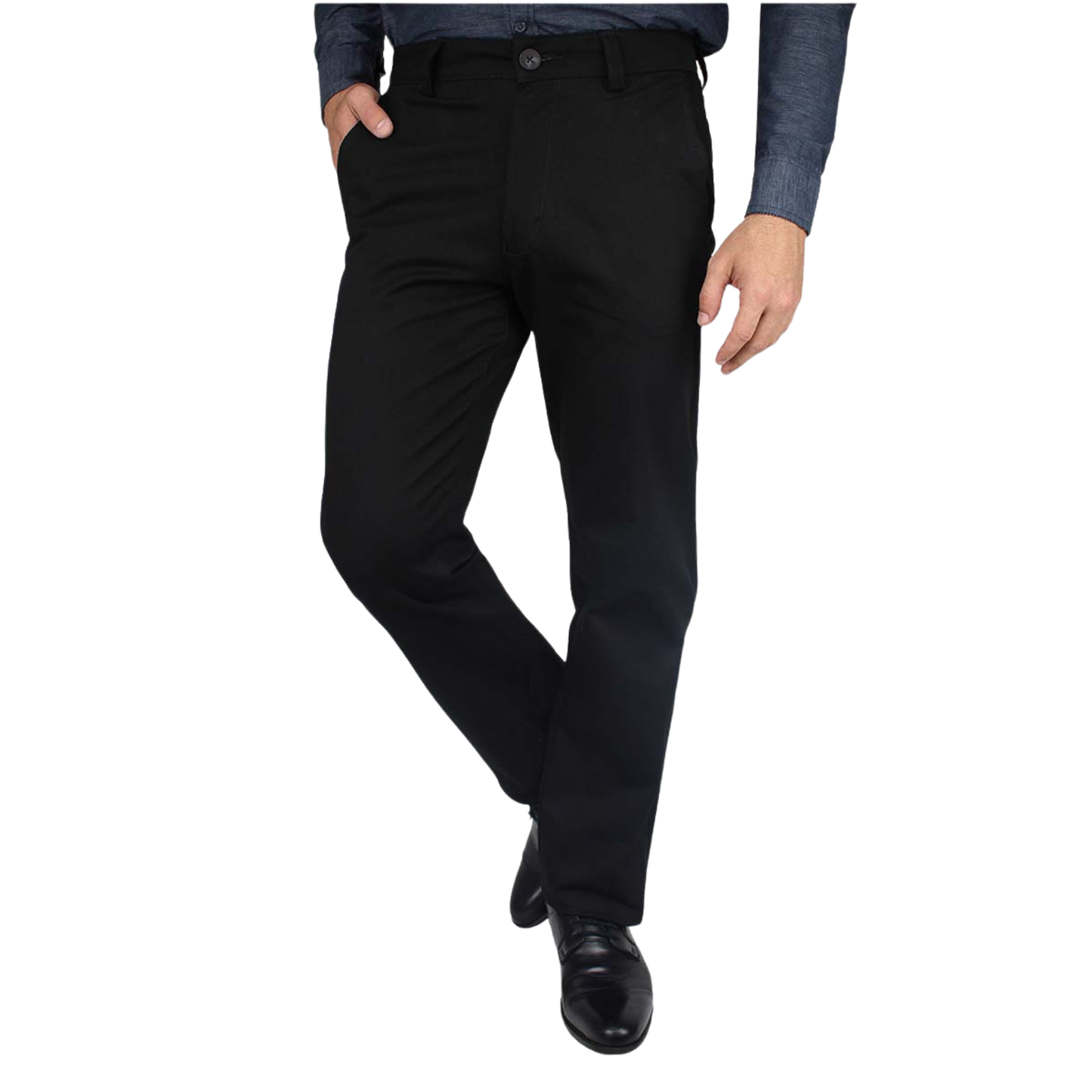 Men's Black Regular Stretch Cotton Trousers with Pockets