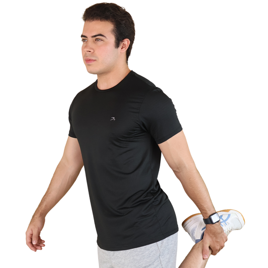 Playera Hombre Fitness Negro Manga Corta Secado Rápido