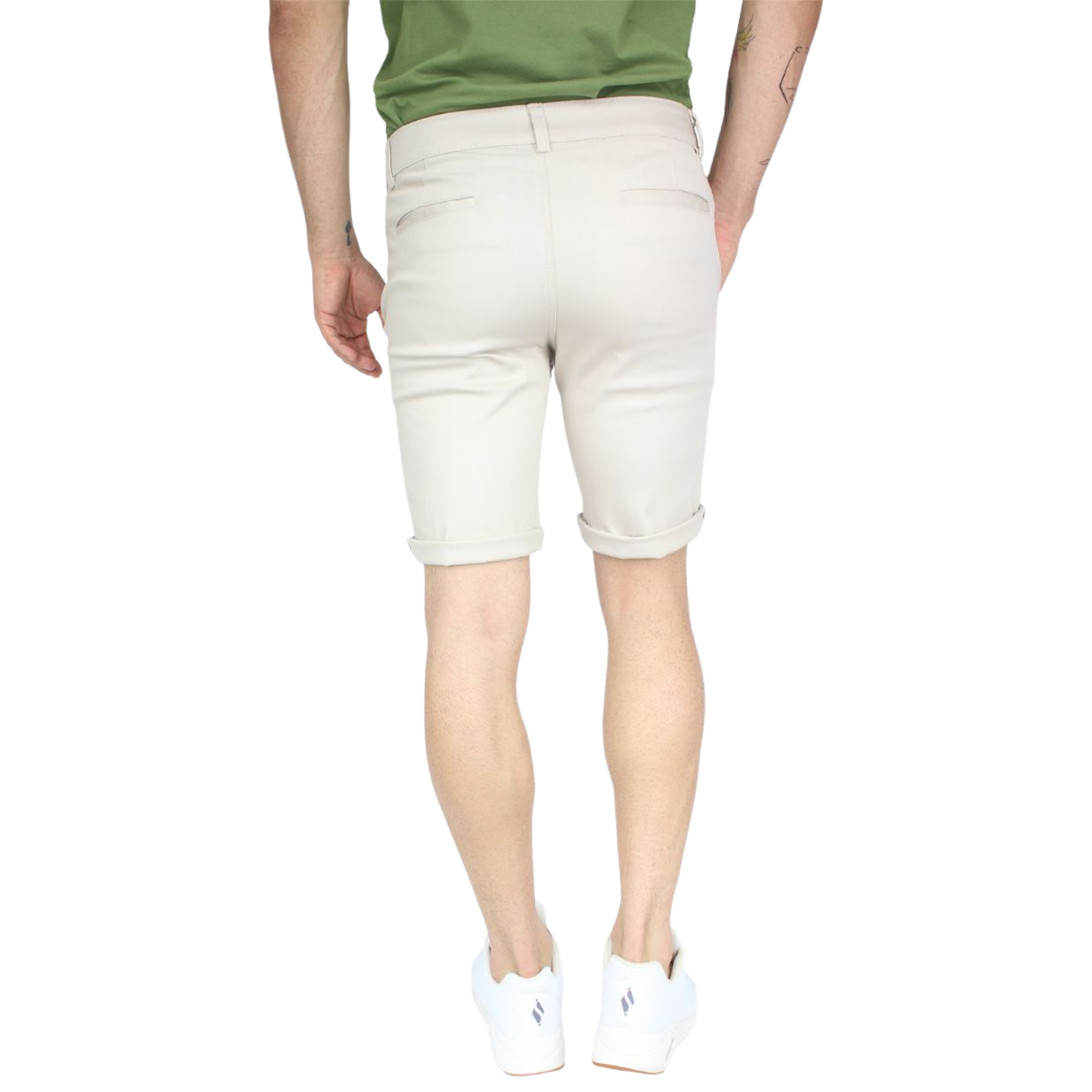 Bermuda Color Arena Gabardina De Algodón Slim Fit Para Hombre