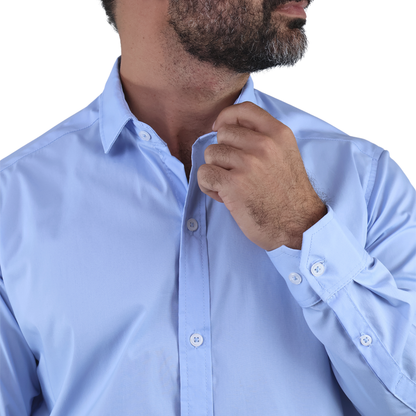 Camisa de Vestir Moda Manga Larga Slim Fit Azul Para Hombre