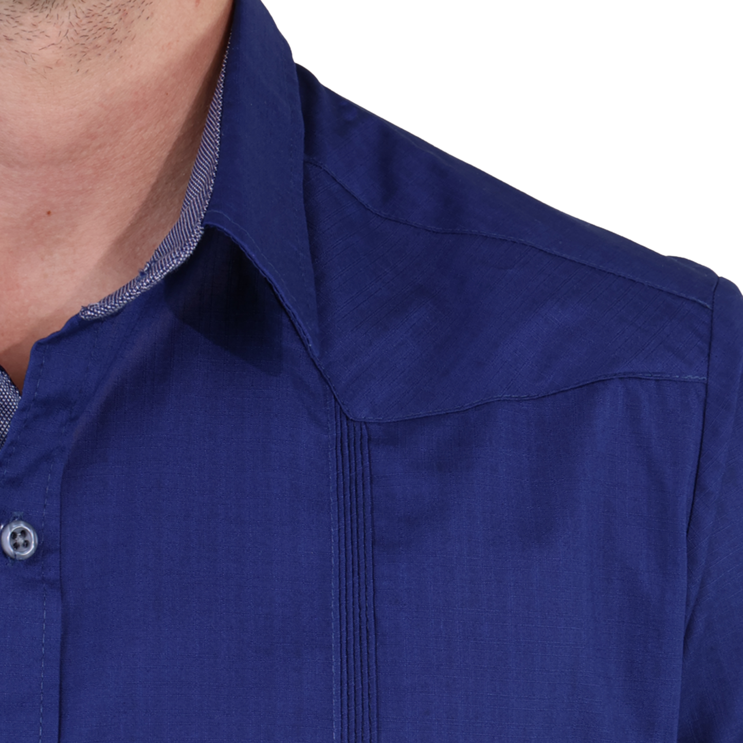 Guayabera Azul Marino De Algodón Manga Corta Con Alforzas Para Hombre