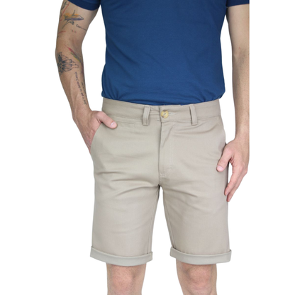 Bermuda De Gabardina Color Caki  Slim Fit Stretch Para Hombre