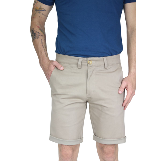 Bermuda De Gabardina Color Caki  Slim Fit Stretch Para Hombre