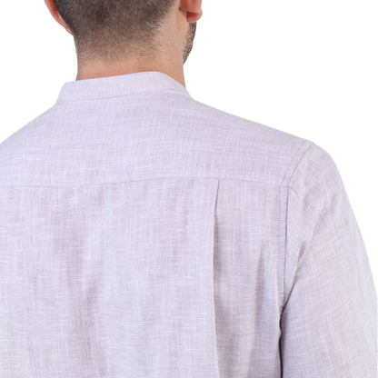Men's Gray Linen Texture Long Sleeve Slim Fit Mandarin Collar Shirt