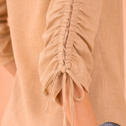 Khaki Blouse Long Sleeve Adjustable Detail Elegant Comfortable