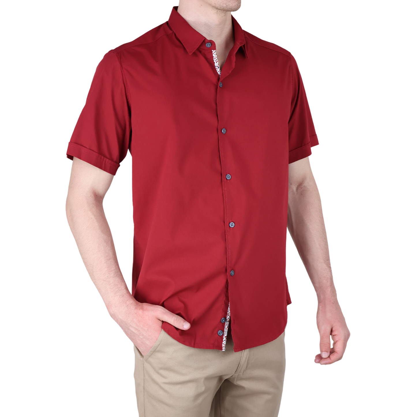 Camisa Básica Roja Slim Fit Hombre Manga Corta Lisa Casual