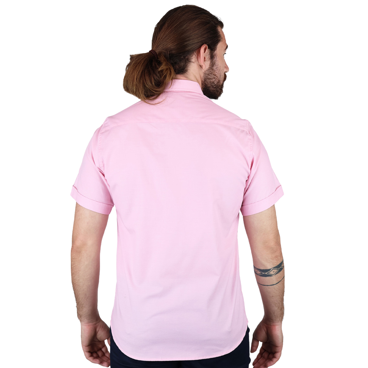 Camisa Manga Corta Slim Fit Cuello Americano Para Caballero